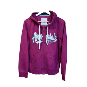 Aeropostale Y2K Embroidered Spell Out Zip Up Hoodie Womens Sz XL Skater Grunge